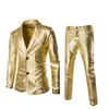 Мужские костюмы, блейзеры SHUJIN, мужской золотой костюм с покрытием, комплект из 2 предметов, куртки и брюки, платье, пиджак, Свадебная вечеринка, показ, блестящая одежда266w