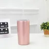 12 OZ Paslanmaz Çelik Düz Fincan Tall Skinny Tumbler Vakum Yalıtım Su kahve Kupa Su Bardak Kapaklı Saman LJJA2896