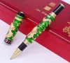 Handmade Jinhao Roller Ball Pen, Green Cloisonne Double Dragon Pen Advanced Craft Writing Gift Pen for Business Graduate