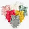 Baby Clothes Kids Girls Lotus Leaf Collar Rompers Infant Long Sleeve Article Pit Triangle Jumpsuits Newborn Warm Cotton Onesies AYP705