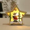 Juldekorationer 6 Stilar av trässtjärna rund ram lampa lysande trädpartin prydnad hängande hänge1