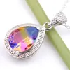 Luckyshine 12piece / parti 925 Silver Smycken Teardrop Rainbow Bi-färgad Tourmaline Crystal Vintage Necklace Pendants Ny