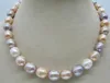 11-12MM South Sea white pink purple pearl necklace 925 silver 18 "free charge