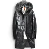 Мужская куртка из овечьей кожи с длинными зимними пальто, толстовки с капюшоном, снежные парки, белая утка с пуховым воротником из меха лисы, теплая верхняя одежда, пальто M-4XL