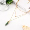 Fashion Multi-layer Chain Mens Womens Created Gemstone Natural Stone Hexagonal Prism Pile Pendant Necklace