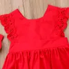 新しいAgriavlクリスマスのフリル赤レースロンパースドレス赤ちゃん女の子姉妹プリンセス子供クリスマスパーティードレス綿新生衣装