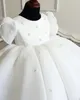 Vestido recém-nascido de renda branca para festa de bebê menina manga curta miçangas tule infantil vestido de aniversário de 1 ano princesa roupas de batismo244k