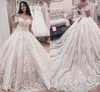 Robes de robe Boule sur l'épaule manches courtes en dentelle applique corset arrière chapelle train maternité robes de mariée plus taille s