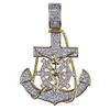 New 18K Gold Plated Iced Out Cublic Zirconia Vintage Anchor Pendant Necklace Twist Chain 2 Colors Hip Hop PunkRock Jewelry Gifts for Guys