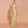 Luxe Gold Lace Mermaid Avondjurken 2020 Afrikaanse Saudi Lange Arabië Formele Jurk voor Vrouwen Schede Prom Jassen Celebrity Robe de Soiree