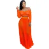 Женское летнее платье с открытыми плечами Sexy See Through Two Pieces Sets Оранжевый без бретелек с длинным рукавом Свободные майки с длинным рукавом костюм LJJA2830