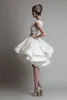 krikor jabotian Cheap Short Wedding Dresses Jewel Neck Cap Sleeves Illusion Lace 3D Appliques Ball Gown Tiered Ruffles Organza Bridal Gowns