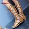 SAGACE Frauen Sandalen Mode Beiläufige Wohnungen Knie Hohe Stiefel Roma Schuhe Sandalen 2020 Sommersandalen für Damen Sandalia Feminina