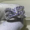 Bijoux de luxe étincelants faits à la main en argent sterling 925, coupe princesse, topaze blanche, diamant CZ, pierres précieuses, bague croisée pour femmes, mariage 205B