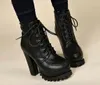 Mode Frauen Gothic Stiefel Schnürung Knöchelstiefel Plattform Punk Schuhe Ultra sehr hohe Absatz Bootie Block Chunky Heel Größe 34-39229s