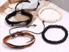 Man's cowhide Leather Bracelet DIY hand woven Multilayer Alloy wings Wood Bead Combination suit Bracelet size adjusted 4styles/1set