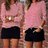 Women's Blouses & Shirts 2021 Women Fashion Spring Summer Sleeve Red White Striped Loose Shirt Long Casual Pullovers Tops Tee1