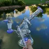 Heady Glass Bongs Recycler Bong 독특한 녹색 보라색 사이드카 물 담뱃대 물 파이프 샤워 헤드 Perc 여과기 오일 Dab Rigs 그릇이있는 14mm 조인트