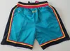 Neue Team 96-97 Vintage Baseketball Shorts Reißverschlusstasche Laufkleidung Blaugrüne Farbe Just Done Größe S-XXL