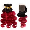 Ishow Lot de 3 extensions de cheveux brésiliens naturels ombrés 10A avec fermeture en dentelle T1B/violet 99J ondulés raides pour femmes de tous âges de 8 à 24 pouces