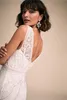 2019 Bhldn Syrenki Suknie Ślubne V Neck Koronki Koraliki Perły Długość Plażowa Suknia Ślubna Sexy Back Country Suknie Robe de Mariée Plus