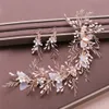 Bead Crystal Headpiece Earrings Opal Flower Butterfly Crown Tiaras Jewelry Sets Bridal Wedding Hair Accessories Headband Gold2913