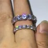 Vecalon Lover Söz Yüzük Yuvarlak Kesim 4mm 6mm Diamond CZ 925 STERLING Gümüş Nişan Düğün Bankaları Kadınlar için Gelin Mücevherleri272U