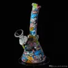 Silicone Bong 6,4 pouces Base de bécher Conduites d'eau hotselling Cartoon impression 14mm femelle incassable bongs Silicone Downstem Glass Bowl