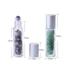 Etherische olie diffuser 10 ml heldere glazen roll op parfumflessen met verpletterde natuurlijke kristallen kwarts steen, kristallen roller bal zilver RRA2897