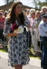 Kate Middleton Kleid mit geometrischem Druck, A-Linie, elegantes, langärmliges, lässiges blaues Kleid W051