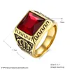 Mature Men's Symbol of Rights and Identity Solitaire Flat Rings Vintage 18K Gold Stainless Steel Red Zircon Domineering Desig267S