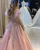 2020 Árabe Aso Ebi Blush Pink Beaded 3D Apliques florales Vestidos de noche Pluma A-line Vestidos de baile Sexy Fiesta formal Segundos vestidos ZJ322