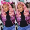 Pink Ombre Purple Peruki Długie Body Wave Włosy Syntetyczne Koronki Przednia Peruki Dla Kobiet Cosplay Party Wigs