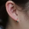 2018 Fine 925 Sterling Zilveren Sierlijke Earring Minimal Delicate Design Rose Goud Kleurrijke Regenboog CZ Dames Mode Hoop Oorbellen