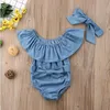 enfants vêtements de marque filles col à volants barboteuse infantile enfant en bas âge Bow Denim combinaisons 2019 été Boutique bébé vêtements d'escalade C6537