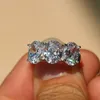 الأزياء - ثلاثة حجر 3.84 ct الذهب الأبيض شغل 925 فضة سونا الاصطناعية خاتم الخطوبة الزفاف الفرقة للنساء مجوهرات الجميلة