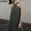 Vonda Mulheres Sexy Dress 2019 Verão Bolsos Do Vintage Cross Sem Mangas Sleeveless Spaghetti Strap Party Vestidos Backless Férias Vestido 5xl