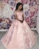 Quinceanera klänningar rosa spetsapplikation paljetter från axeln söt formell prom party bollklänning anpassad