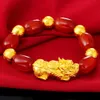 Wietnamski złoto Pixiu feng shui łańcuch ręczny czerwony agat z koralikami bransoletka maskotka Lucky Women Jewelry290d
