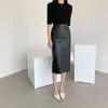 Rokken hzirip vrouwen 2021 herfst lente hoge taille office dames potlood solide sexy formele PU lederen elegante lange rok