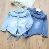 Enfants Designer Vêtements Bébé Filles Falbala Bowknot Cowboy Chemises Blouse Enfants Printemps Automne Manches Longues Belle Poupée Col Top Chemise CYP637