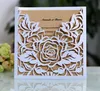 Invitations de mariage coupées au laser OEM chez Multi couleurs Personnalisé creux avec des roses pliées Cartes d'invitation de mariage personnalisée BW-HK130