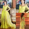 2020 Yellow Mermaid Prom Dresses z odpinanym pociągiem z długim rękawem koronki Appliqued Suknie wieczorowe Formalne suknie Vestidos de Fiesta