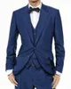 ファッションネイビーブルー新郎Tuxedosピークラペル新郎メンズウェディングドレス優秀な男ジャケットブレザー3ピーススーツ（ジャケット+パンツ+ベスト+ネクタイ）964