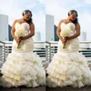 アフリカのプラスサイズのウェディングドレスマーメイド2020 vestido de Noiva Sweetheart Ruffle Organza Bridal Gowns for Black Girls Women