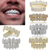 Oro vero 18 carati Punk Hiphop Bocca dentale Grillz Bretelle Bling Zircone cubico Rock Denti da vampiro Fang Griglie Bretelle Tappo per denti Rapper Gioielli per Cosplay Festa Halloween