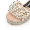 Molan Designers 2019 Summer Pearl Bling Wedges plataforma saltos altos bombas lady slip em mocassins chinelos chinelos