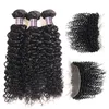 Ishow cabelo peruano tecer pacotes de cabelo humano brasileiro com fechamento kinky encaracolado 4 pçs com renda frontal extensões de cabelo virgem 9365501