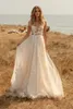 abiti da sposa a linea da spiaggia abito da sposa trasparente con applicazioni in pizzo con scollo a V abito da sposa boho bohémien abito da sposa