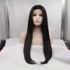 Pelucas de cabello con frente de encaje recto sintético 10 "-28" Color negro natural para mujeres negras Peluca brasileña 180 Densidad